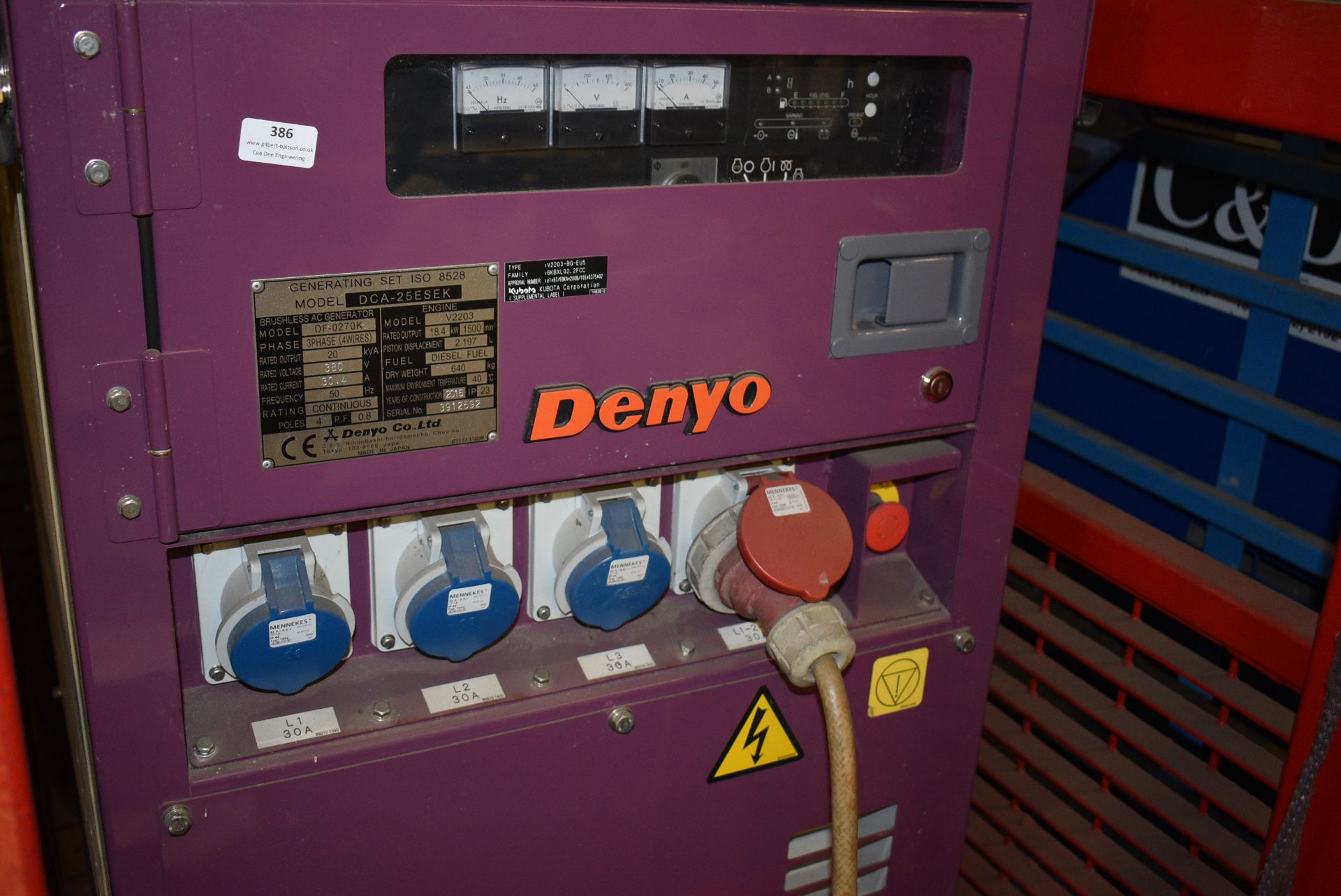 *Denyo DCA25 ESEK Diesel Generator V2203 with Outlets in Stillage 57”x3ft x 6.5ft - Image 4 of 4