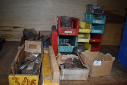 *Assorted Storage Boxes and Cardboard Boxes Containing Welding Screen Glass, Washers, Concrete