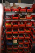 *Thirty Lin Bins on Wall Rack Containing Assorted Galvanised Nuts, Bolts, Washers, etc.