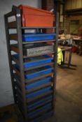 *Steel Storage Unit Containing Plastic Trays of Assorted Weld On Brackets and Lifting Eyes