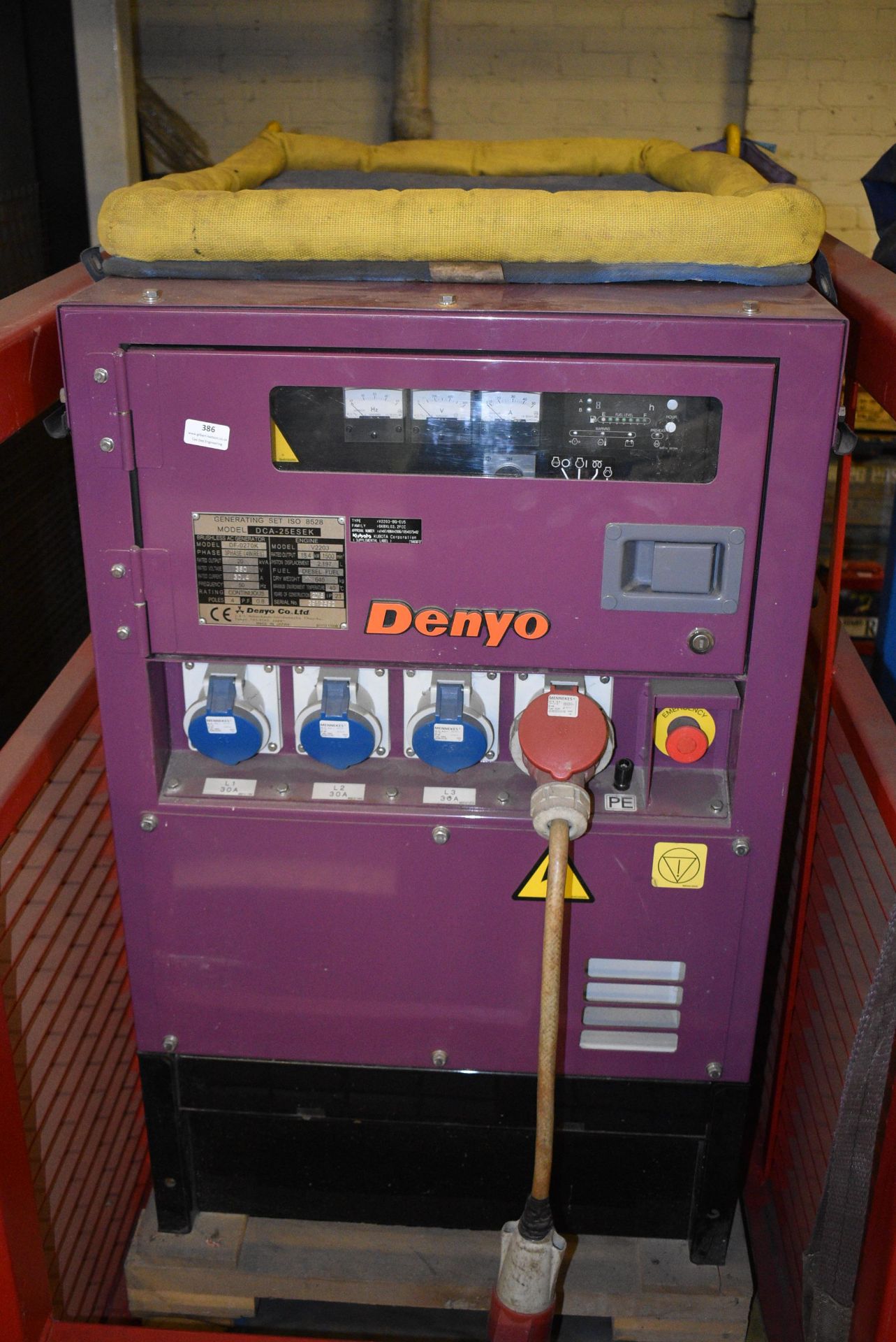 *Denyo DCA25 ESEK Diesel Generator V2203 with Outlets in Stillage 57”x3ft x 6.5ft