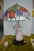 Leaded Glass Lampshade with Figurine Base (AF)