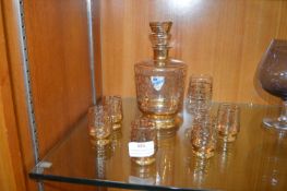 Decorative Gilded Decanter and Matching Glasses