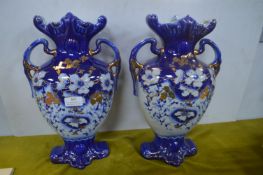 Pair of Victorian Blue & White Vases by WWR & Co.