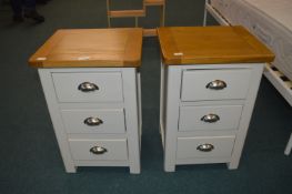 Pair of Bedside Cabinet in Light Grey with Wood Tr