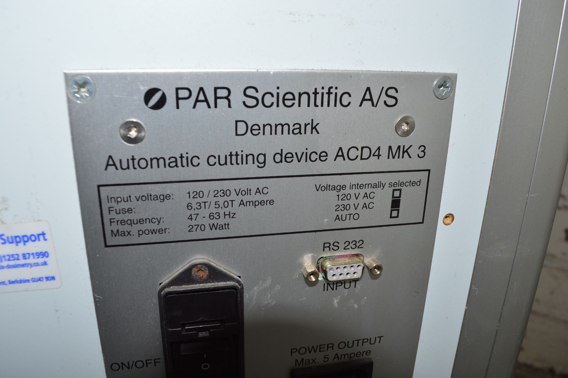 * PAR Scientific A/S ACD4 automatic cutting device, 240v - Image 3 of 3