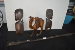 Ethnic Carved Tribal Spear, Wall Plaques & Camel