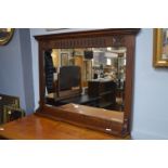 Carved Oak Framed Beveled Edge Overmantel Mirror