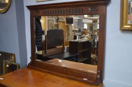 Carved Oak Framed Beveled Edge Overmantel Mirror