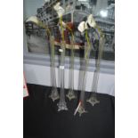 Five Tall Glass Vases with Artificial Lilies