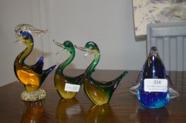 Four Murano Glass Birds