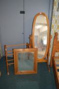 Pine Cheval Mirror, Rectangular Mirror and a Towel