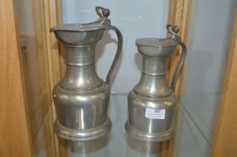 Two Pewter Lidded Tankards