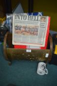 Vintage Brass & Wooden Newspaper Rack and Contents