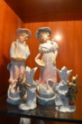 Pair of Period Figurines and Small Spill Vases