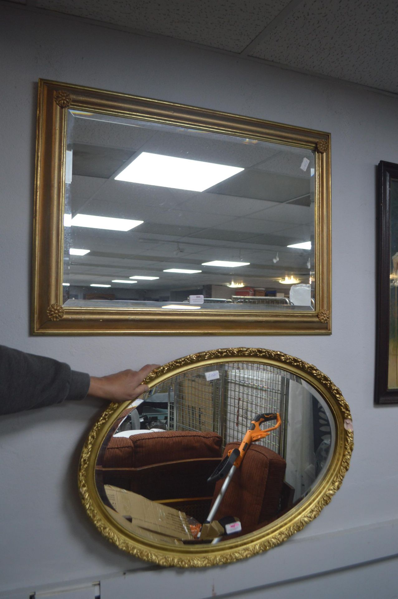 Two Gilt Framed Beveled Edge Mirrors (one AF)