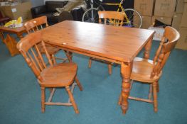 Solid Pine Dining Table with Four Matching Chairs