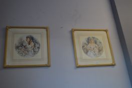 Pair of Gordon Kin Signed Print of Young Ladies