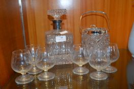 Glass Decanter, Ice Bucket, and Brandy Glasses