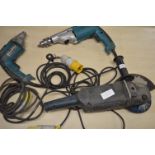 Bosch Grinder, Makita FS2500 Drill, and a Makita HP2050 Hammer Drill