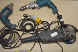 Bosch Grinder, Makita FS2500 Drill, and a Makita HP2050 Hammer Drill