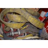 Box of Assorted Harnesses, Straps, and Shackles