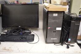 *Zoostorm and Lenovo Computer Towers with Two Keyboards, Mouse, and a HKC Monitor