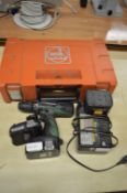 *Hitachi Drill with Two Batteries, Universal Charger with Battery, and a Fein Toolbox