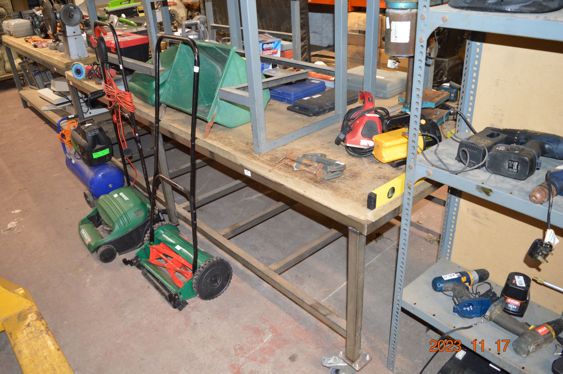 *Metal Workbench on Wheels, with Wood Top