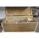 Wooden Tool Chest with Contents Including Saws, Chisels, etc.