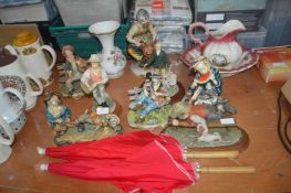 Capodimonte Figurines, plus Vases, Parasols, etc.