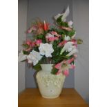 White Pottery vase with Artificial Flowers