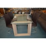 Tempered Glass Dining Table with Four Chrome & Vin