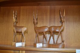 Three Wooden Carved Antelope