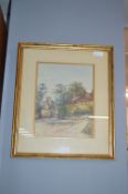 Framed Original Watercolour Village Scene by R.H.