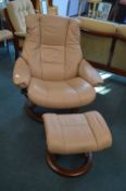 Stressless Leather Reclining Swivel Armchair and Matching Footstool