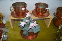 Three Oversized Teacups plus Artificial Flowers