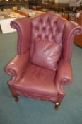 Plum Leather Chesterfield Wingback Armchair