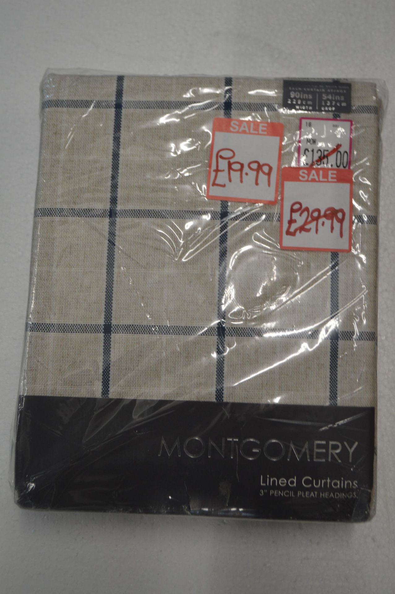*Montgomery Lined Pencil Pleat Curtains 90” x 54” drop with Tiebacks