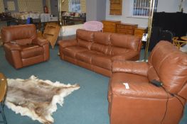 Leather 3pc Suite Comprising Three Seat Sofa and T