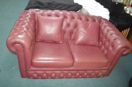 Plum Leather Chesterfield Two Seat Sofa