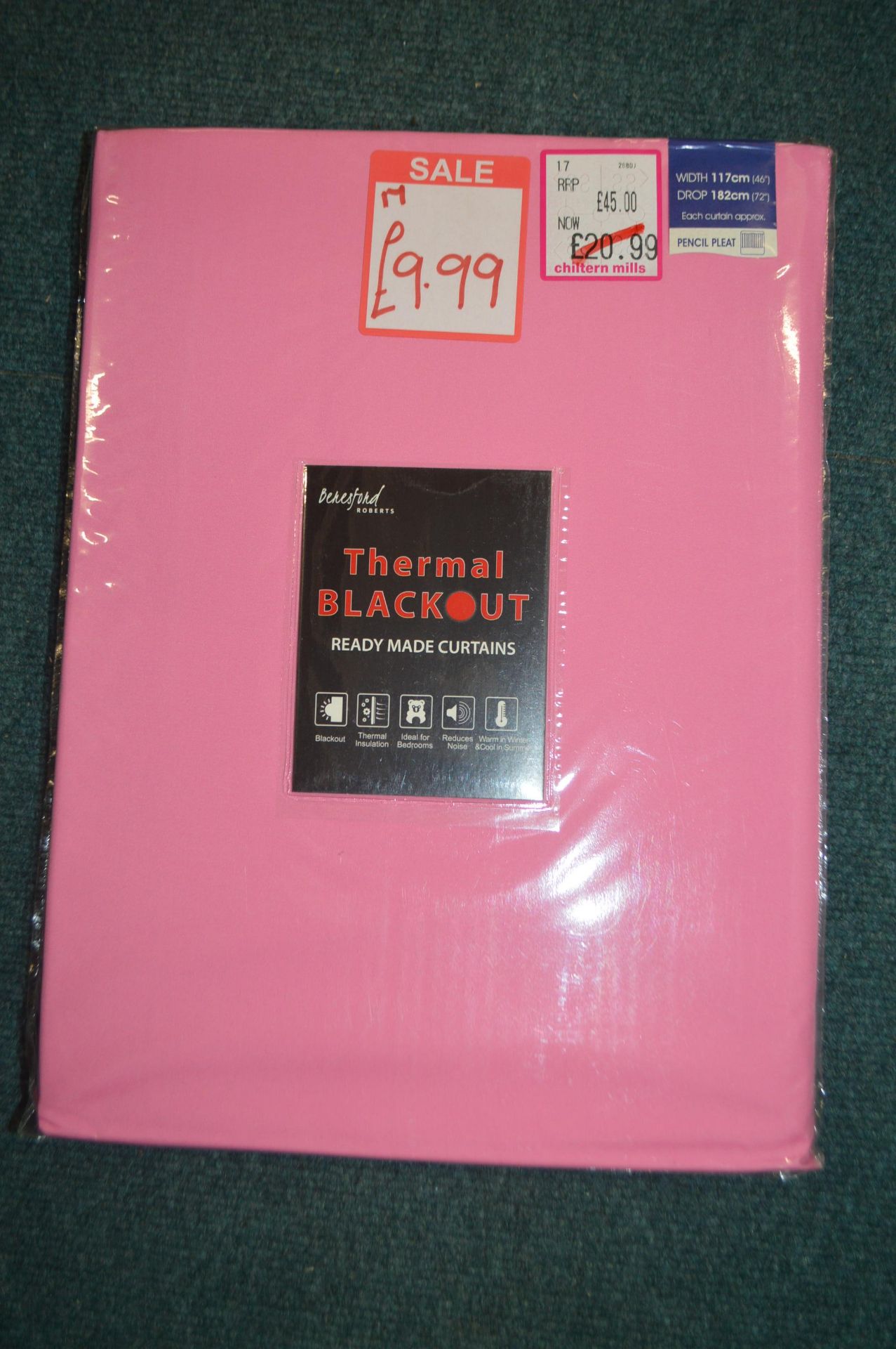 *Beresford Thermal Blackout Pencil Pleat Curtains in Pink 46” x 72” drop