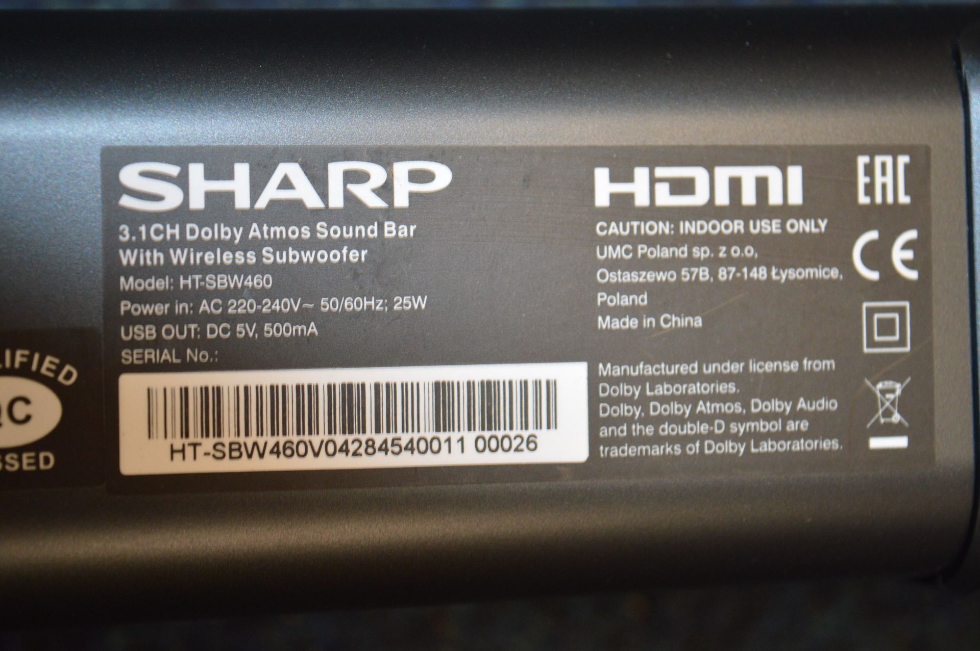*Sharp 3.1ch Dolby Atmos Soundbar - Image 2 of 2