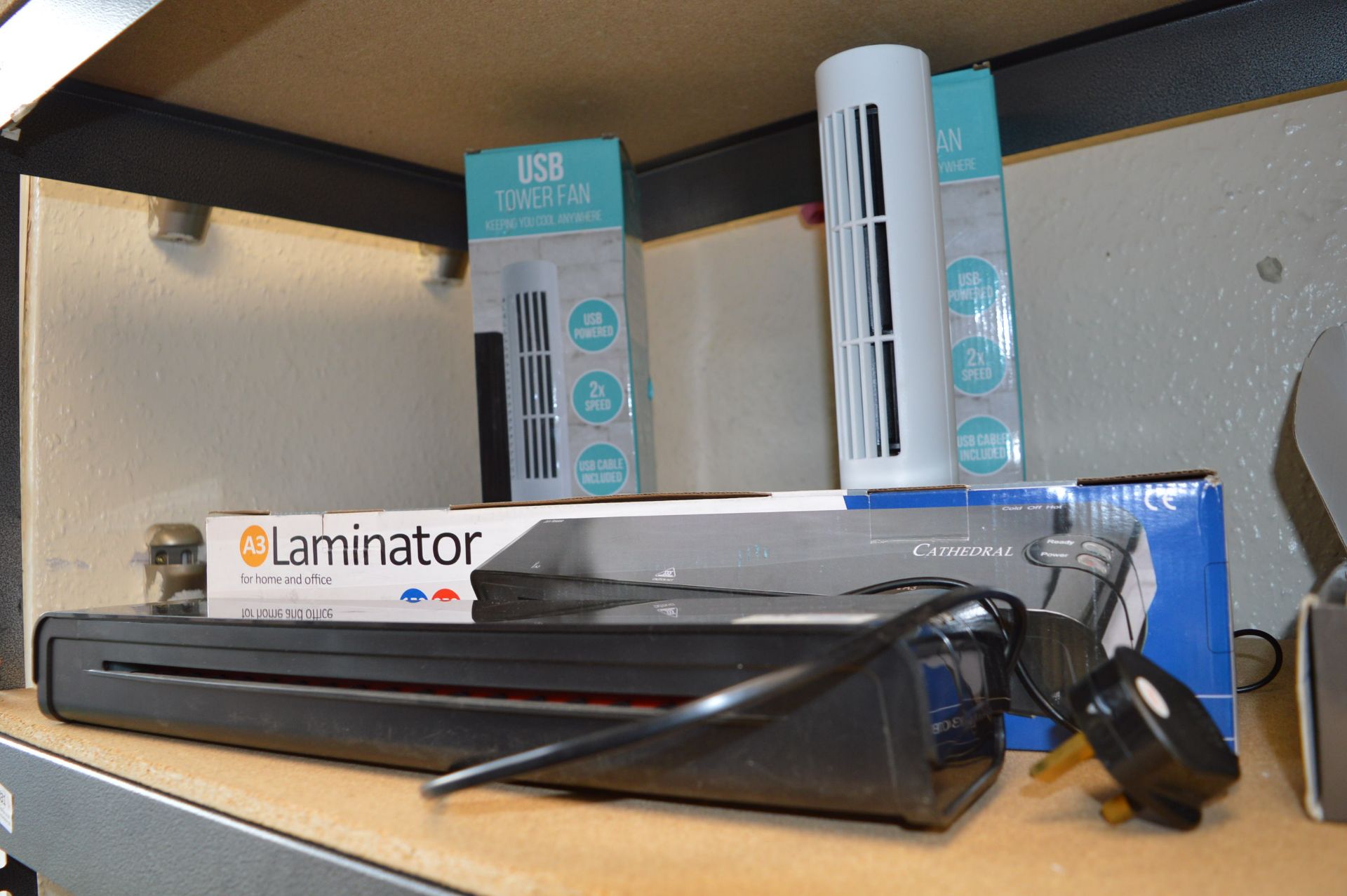 *Contents of Shelf to Include Solar Powered Fairy, Weather Station, Laminator, and USB Fans - Image 4 of 4