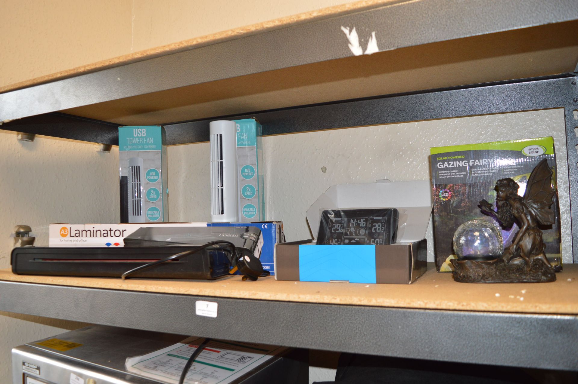 *Contents of Shelf to Include Solar Powered Fairy, Weather Station, Laminator, and USB Fans