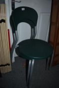 *Two Stackable Green Plastic Garden Chairs with Aluminium Legs