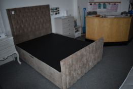 *Brown Velour Double Bed with Head and Foot Board
