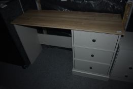 *Grey Painted Three Drawer Bedroom Desk with Wood Effect Top 16”x47.5” x 30” tall