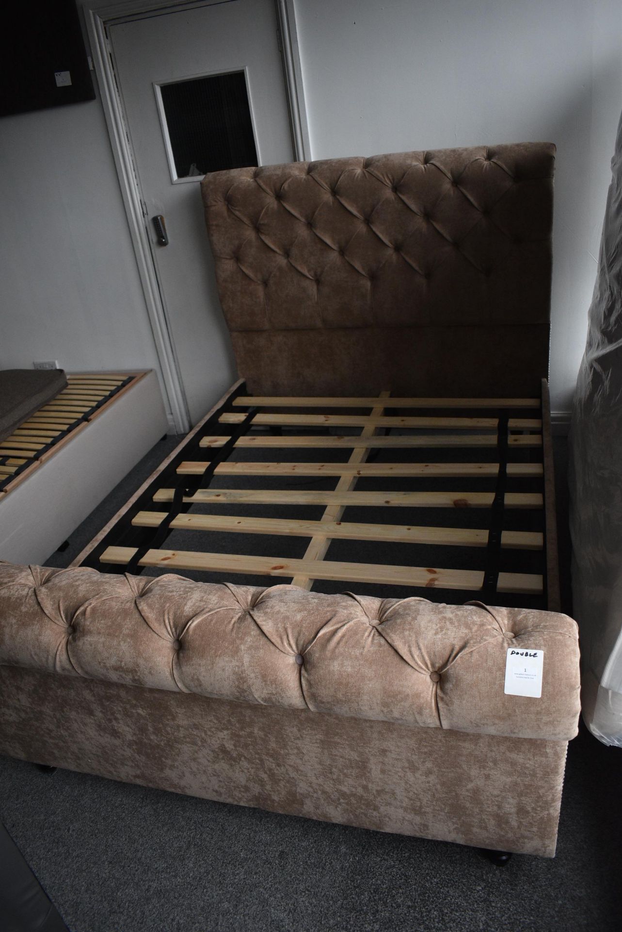 *Brown Velour Double Bed with Headboard and Footboard - Image 3 of 3