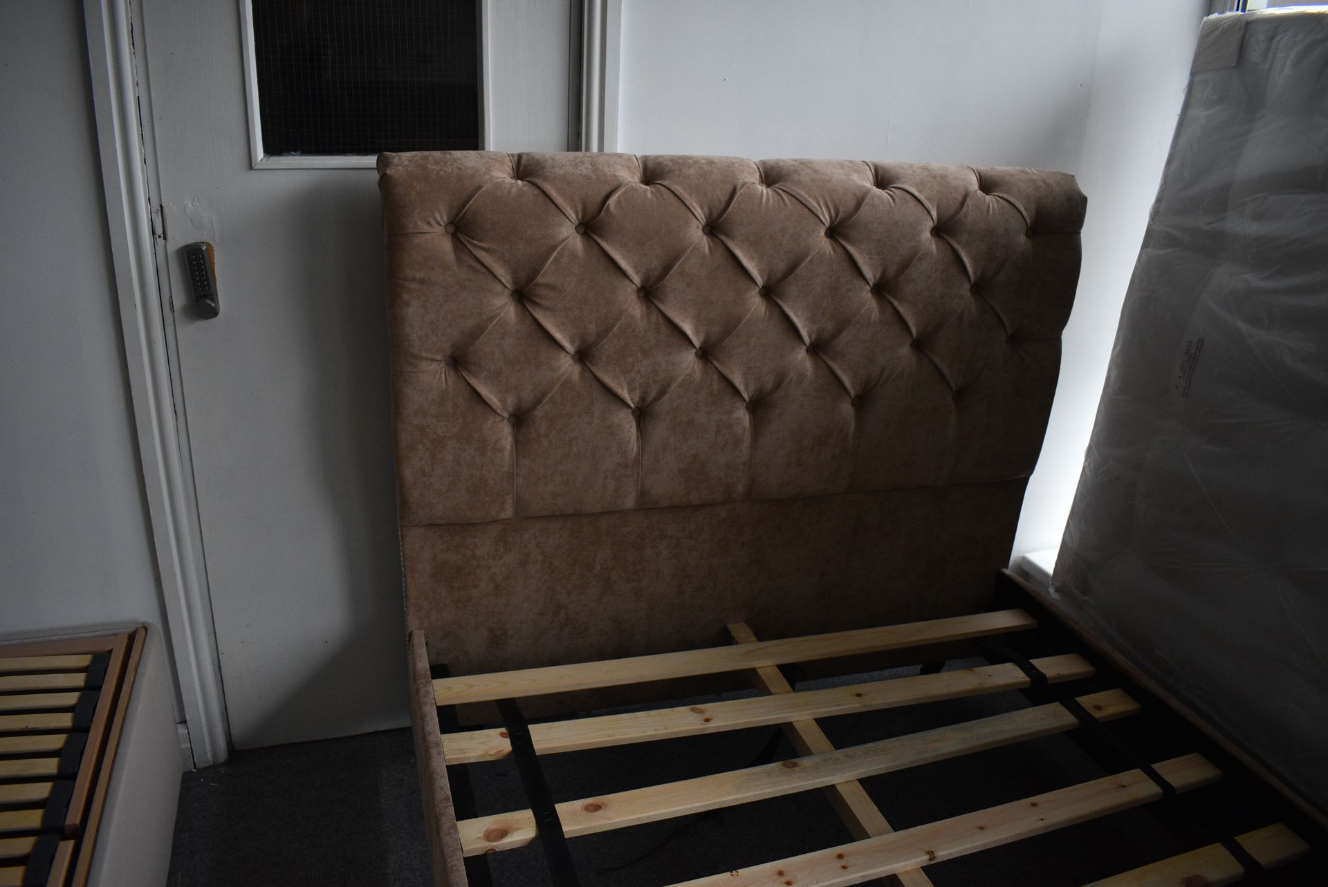 *Brown Velour Double Bed with Headboard and Footboard - Image 2 of 3